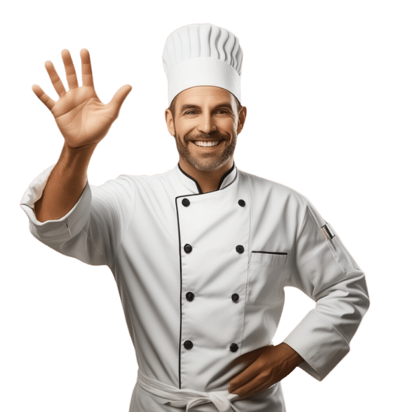 Chef waving to welcome diners