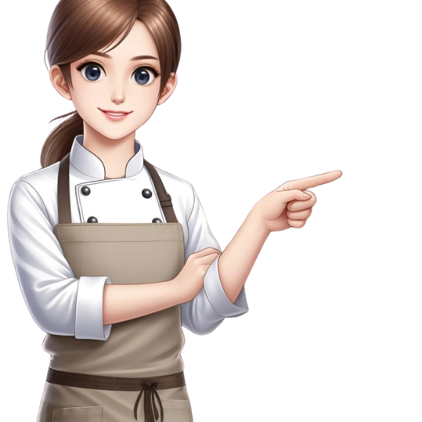 Lady chef pointing to something important about online ordering systems
