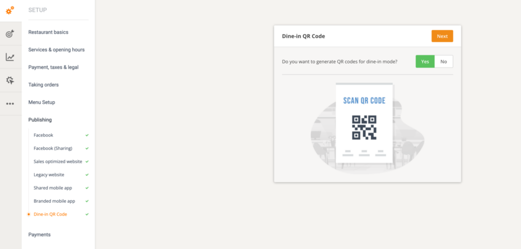 QR code online ordering system