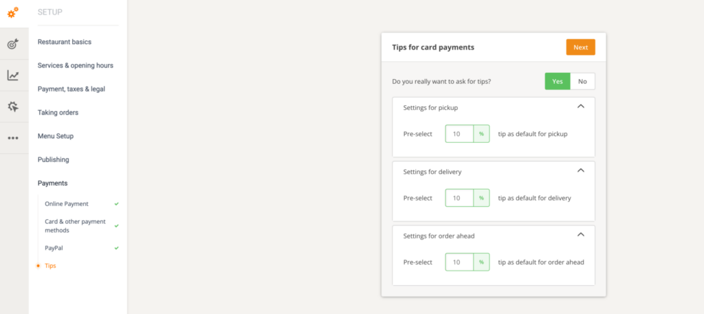 Setup tips at checkout